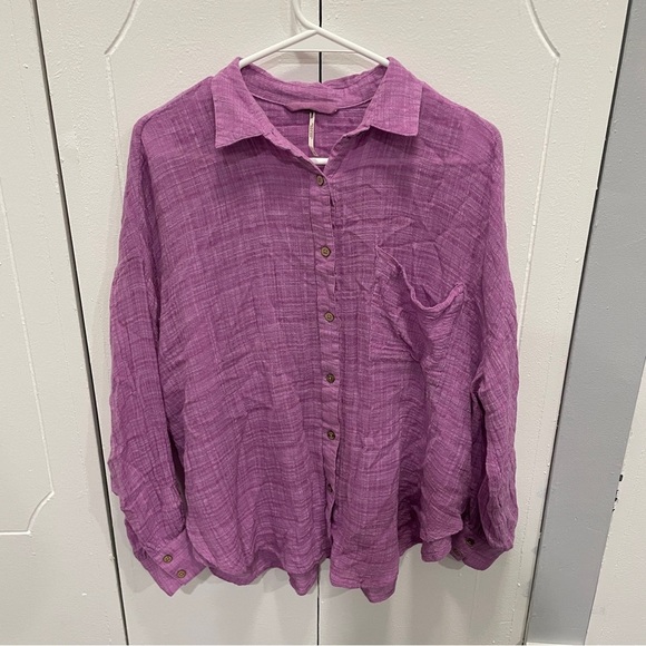 Free People Purple Plaid Button Down Long Sleeve - Picture 1 of 11